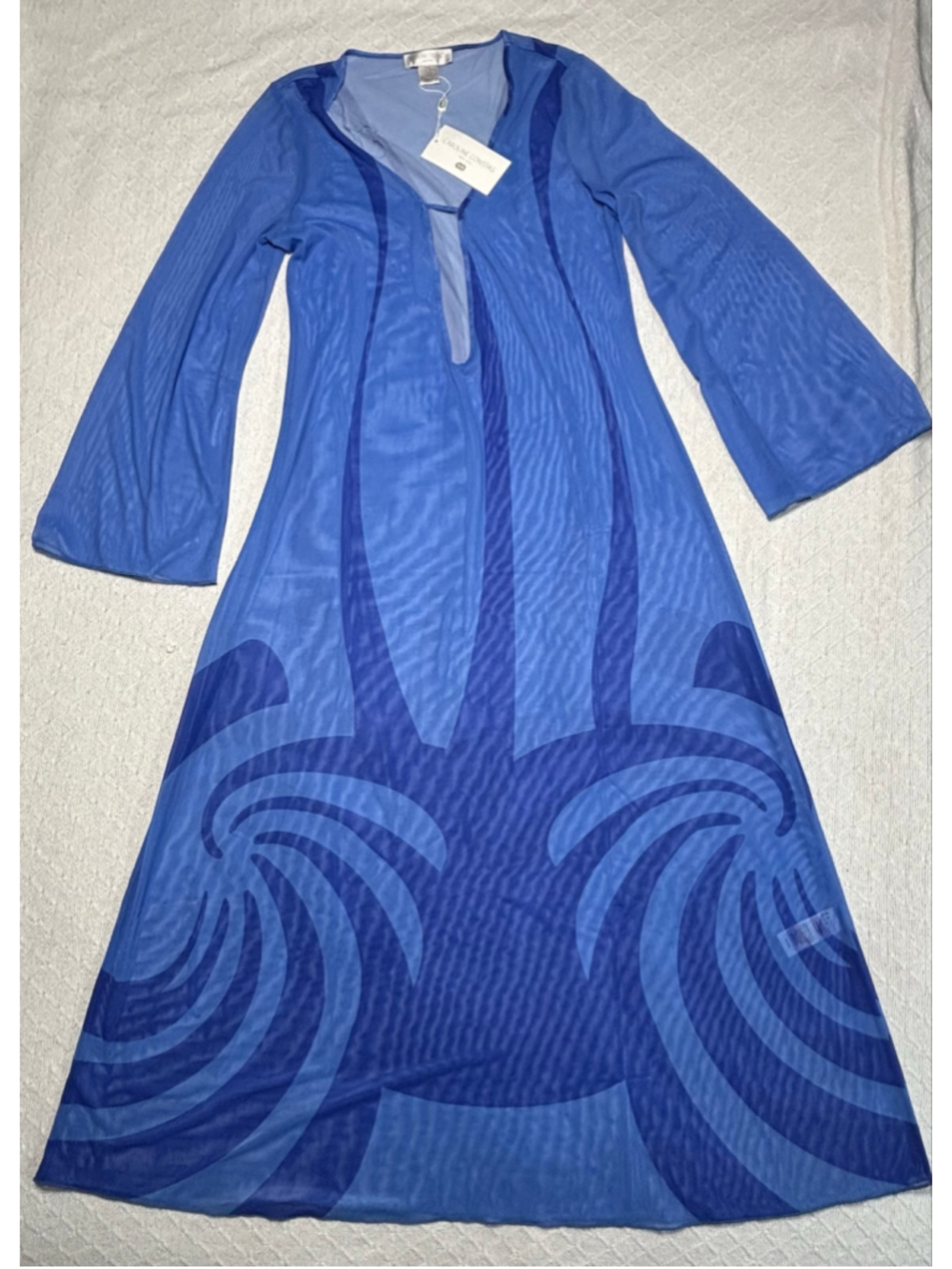 Caroline Constas Sheer Mesh Geometric Maxi Dress Swim Coverup Blue SZ Med NWT - Picture 2 of 7